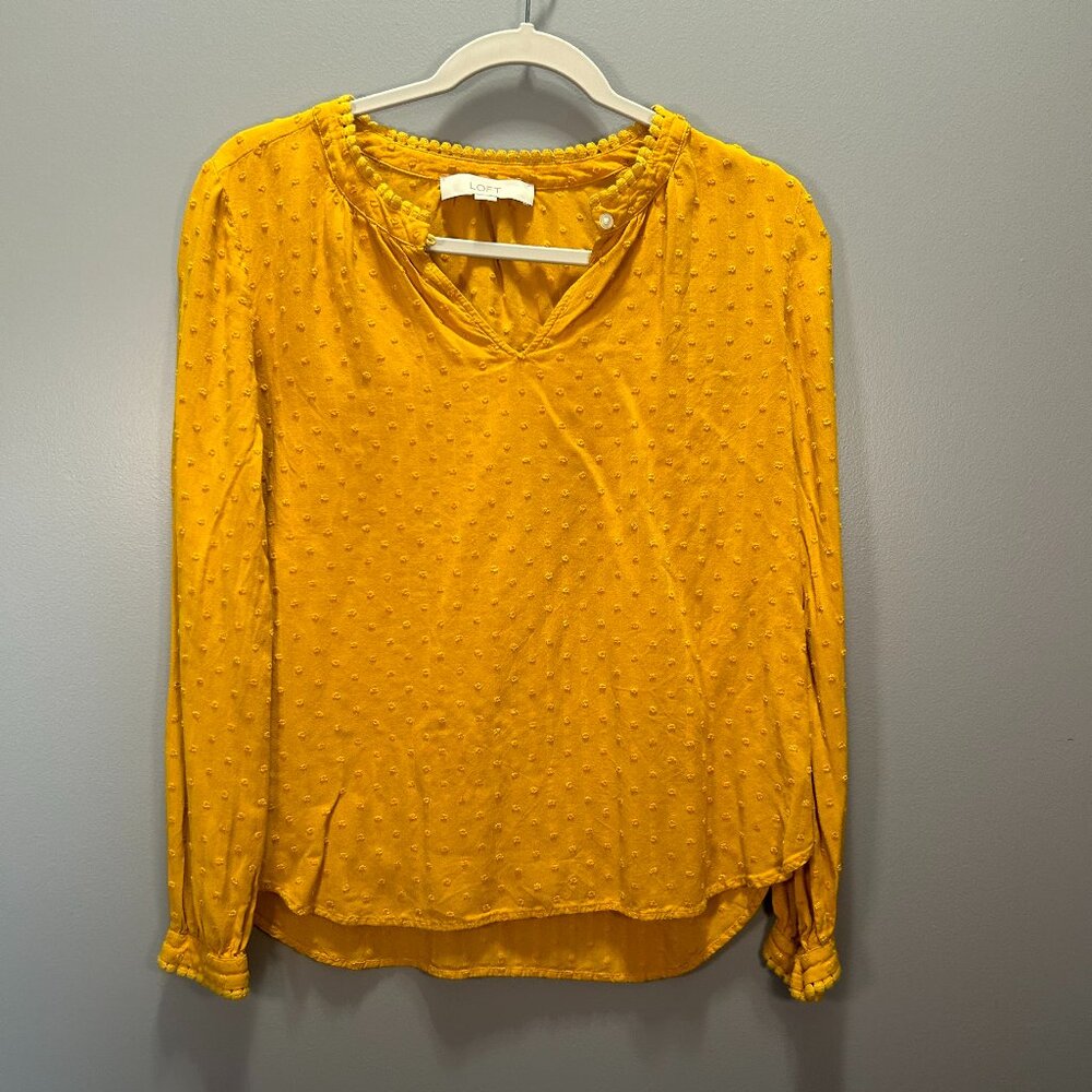 Loft Mustard-Colored Chiffon Dot Top